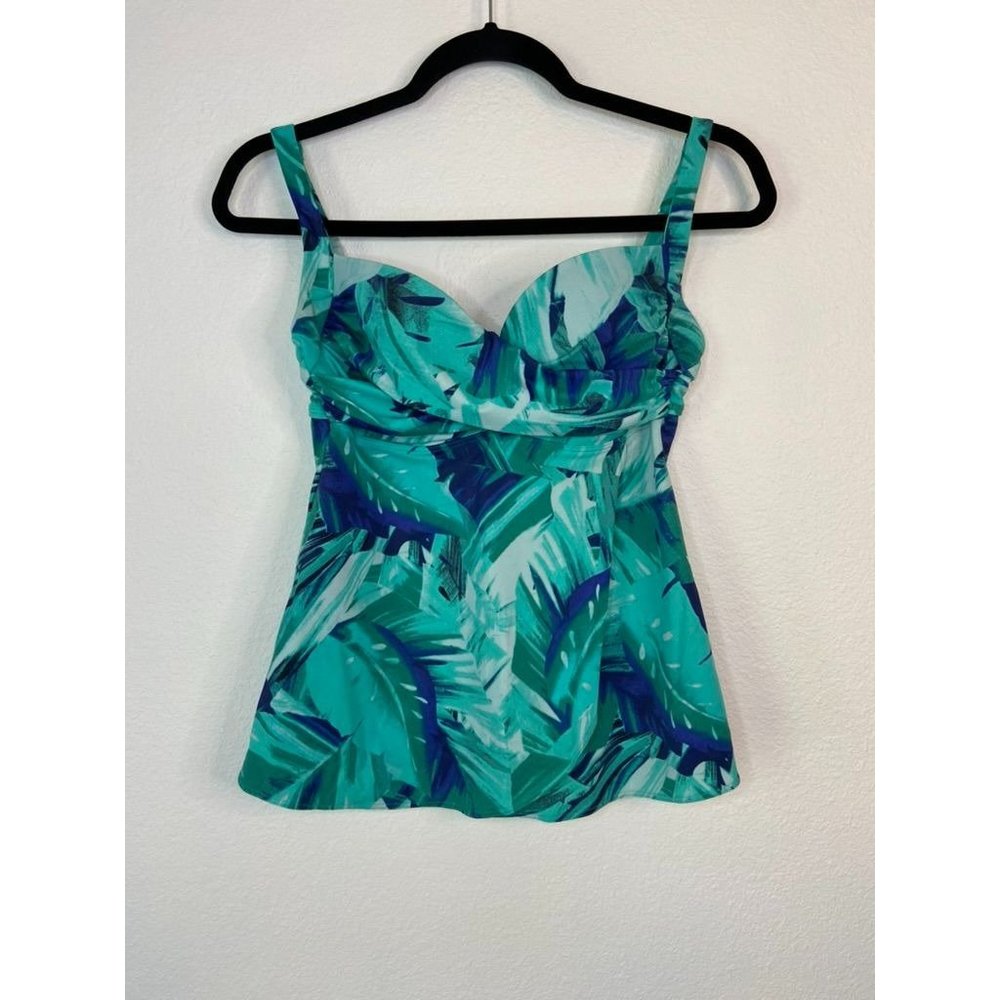 Soma women's 34B green tropical print tankini‎ swim top underwire pin up style
